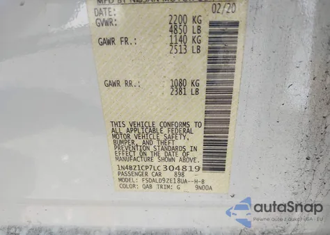 2020 Nissan Leaf Sv Plus 62 Kwh из США, поврежденный, VIN 1N4BZ1CP7LC304819